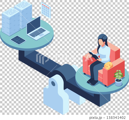 Isometric Woman Balancing Work and Relaxation for Burnout Prevention Isometric Woman Balancing Work and Relaxation for Burnout Prevention 138341402