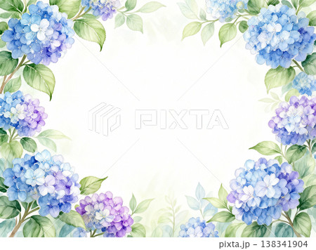青紫の水彩で描いた紫陽花(アジサイ)のフレームのイラスト 青紫の水彩で描いた紫陽花(アジサイ)のフレームのイラスト 138341904