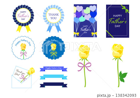 父の日イラストセット｜ありがとう・メッセージ素材・バラ・ロゼット 138342093