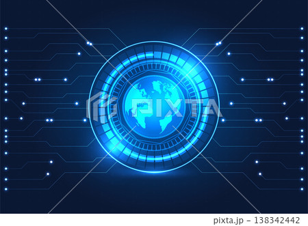 Technology circles with the world inside a system of the Internet that covers the world, making it easy to send information or do business. Saves time and budget 138342442