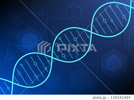 Medical tech background featuring DNA as the main image, symbolizing modern medicine's technology and depicting the interconnectedness of genetic information 138342484