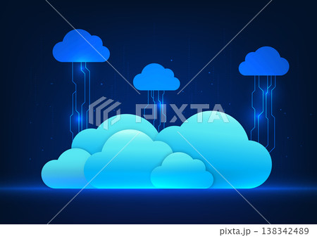 Cloud technology The cloud is a system for data storage, cyber processing, and services via the internet. The clouds are overlaid and connected by technological circuits. 138342489
