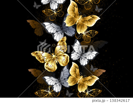 Vertical composition of golden butterflies Vertical composition of golden butterflies 138342617
