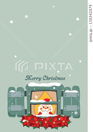 窓の外を眺めるサンタさんのクリスマスカード_縦 窓の外を眺めるサンタさんのクリスマスカード_縦 138342874