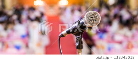 Microphone in concert hall or conference room soft and blur style for background. Microphone in concert hall or conference room soft and blur style for background. 138343018