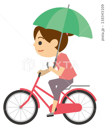傘を差して自転車を運転している女性のイメージイラスト 138343109