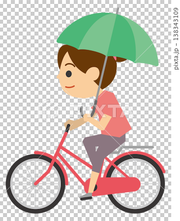 傘を差して自転車を運転している女性のイメージイラスト 138343109