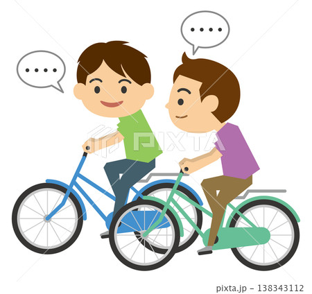 並走して自転車に乗る男性のイメージイラスト 138343112