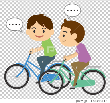 並走して自転車に乗る男性のイメージイラスト 138343112