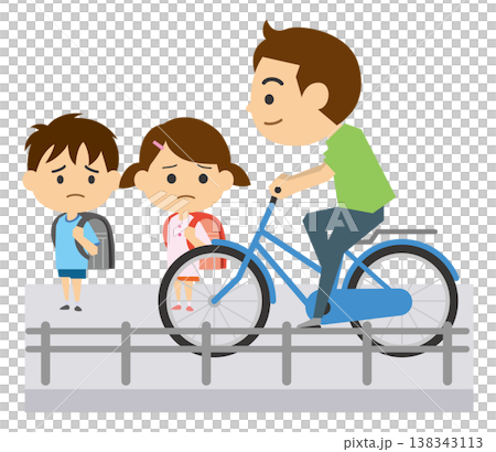 一幅插圖描繪了一名男子騎自行車阻礙行人通行的情景。 138343113