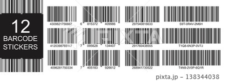 Set barcode stickers with numbers. Product label templates for retail packaging and inventory tracking. Set barcode stickers with numbers. Product label templates for retail packaging and inventory tracking. 138344038