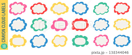 Scribble fluffy cloud labels. Cute doodle wavy frame collection. 138344046