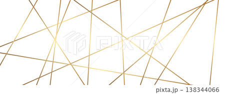 Linear geometric pattern with random diagonal lines. Asymmetric mesh of gold stripes on dark background. 138344066
