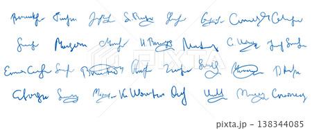Fake signature collection. Vector handwritten scrawls and abstract autographs. 138344085