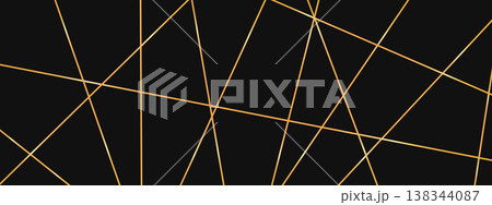 Minimal luxury gold background with straight chaotic lines and triangles. Asymmetric linear pattern 138344087