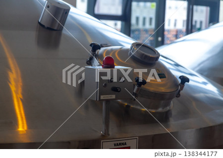 Industrial brewing equipment with stainless steel tank and control box 138344177