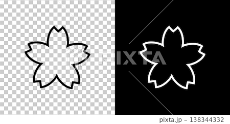 Cherry blossom line icon. Monochrome vector illustration set with white and black lines. Cherry blossom line icon. Monochrome vector illustration set with white and black lines. 138344332