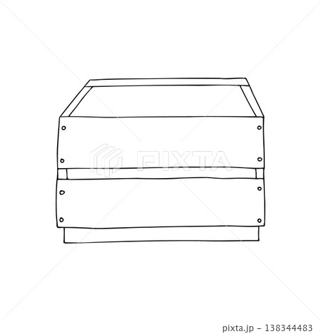 Vector wooden box, graphic hand drawn isolated illustration. Vintage storage crate perfect for farmhouse, pantry, or harvest themes. Vintage container ideal for cottage, boho, or autumn sketch 138344483