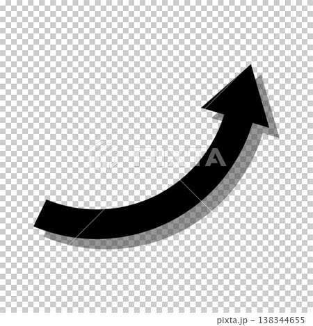 A shadowed black curved arrow powerfully rising towards the upper right. A shadowed black curved arrow powerfully rising towards the upper right. 138344655