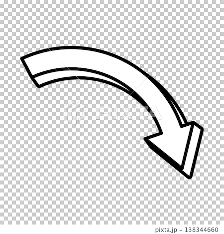 A white, downward-pointing curved arrow expresses depth through its three-dimensional thickness. A white, downward-pointing curved arrow expresses depth through its three-dimensional thickness. 138344660