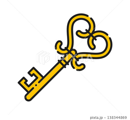Heraldry golden key color line icon or pictogram. Ancient Coat of Arms line icon, vintage heraldry sign. Royal crest symbol Heraldry golden key color line icon or pictogram. Ancient Coat of Arms line icon, vintage heraldry sign. Royal crest symbol 138344869