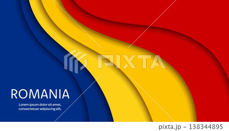 Paper cut national flag of Romania. Vector red, blue and yellow Romanian papercut banner. Elegant vector flag captures the spirit of Romanian pride and heritage for National Day celebration 138344895
