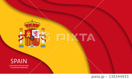 Paper cut national flag of Spain. Vector red and yellow Spanish National day papercut banner. Layered Spanish flag with royal seal for National day celebrations, cultural event or patriotic banner Paper cut national flag of Spain. Vector red and yellow Spanish National day papercut banner. Layered Spanish flag with royal seal for National day celebrations, cultural event or patriotic banner 138344933