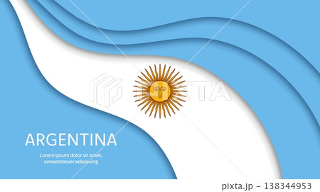 Paper cut national flag of Argentina, blue and white Argentine papercut banner, vector background. Argentina flag in paper cut waves trendy design for Argentine Independence Day and patriotic symbol 138344953