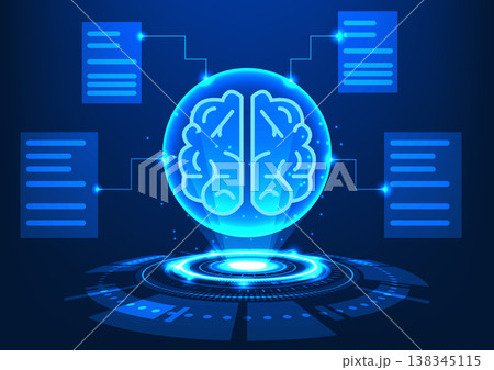 Modern technology The hologram shows the information system of the medical technology smart system. That helps to see the structure of the brain, making it easier for doctors to work. 138345115