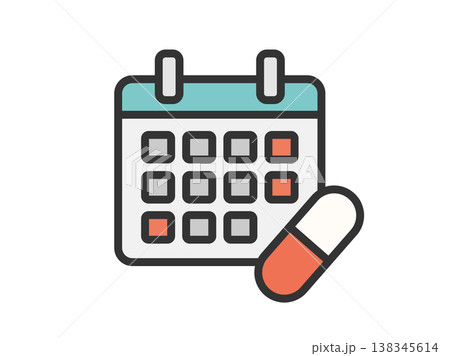お薬カレンダーのアイコン(線画カラー)のイラスト お薬カレンダーのアイコン(線画カラー)のイラスト 138345614