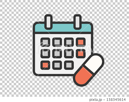お薬カレンダーのアイコン(線画カラー)のイラスト お薬カレンダーのアイコン(線画カラー)のイラスト 138345614