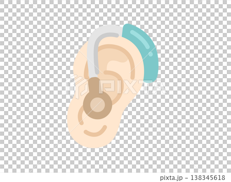 耳につけた、補聴器のアイコンのイラスト 138345618