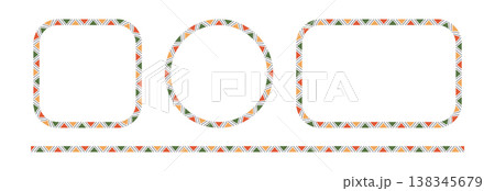 Mexican triangular pattern circle and rectangle frames set. African ethnic motif border. Aztec ornament frame. Mexican ornament. text frame. Vector illustration isolated on white background Mexican triangular pattern circle and rectangle frames set. African ethnic motif border. Aztec ornament frame. Mexican ornament. text frame. Vector illustration isolated on white background 138345679