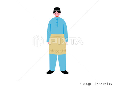 なれーシアの伝統的な民族衣装を着た男性のイラスト 138346145