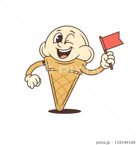 Winking Ice Cream Cone With Flag Cartoon Character Vector Illustration For Design Winking Ice Cream Cone With Flag Cartoon Character Vector Illustration For Design 138346186