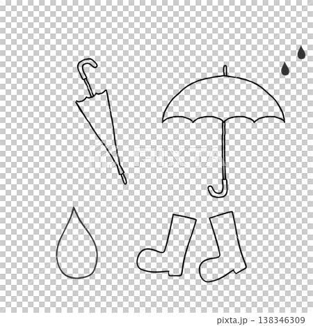Simple, hand-drawn line art illustrations of rain gear. Simple, hand-drawn line art illustrations of rain gear. 138346309