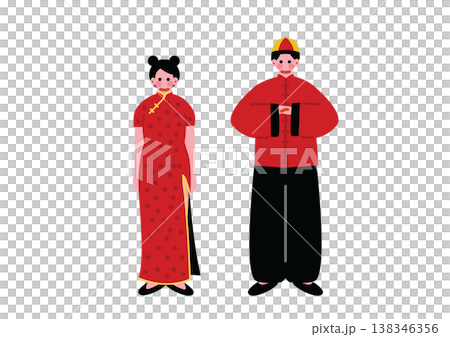 中国の伝統的な民族衣装を着た男女のイラスト 中国の伝統的な民族衣装を着た男女のイラスト 138346356