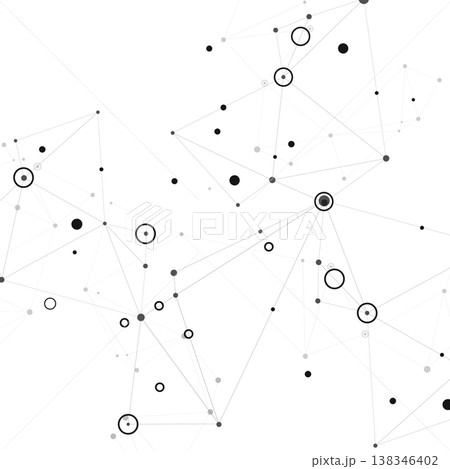 Set abstract vector illustrations depicting interconnected nodes and lines, resembling molecular structures or digital network 138346402