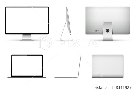 Realistic computer screen with laptop mockup different angles views isolated on white background Realistic computer screen with laptop mockup different angles views isolated on white background 138346925