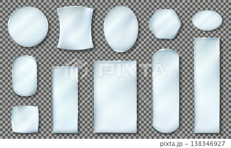 Set of realistic mirrors of different shapes with a metal frame 138346927