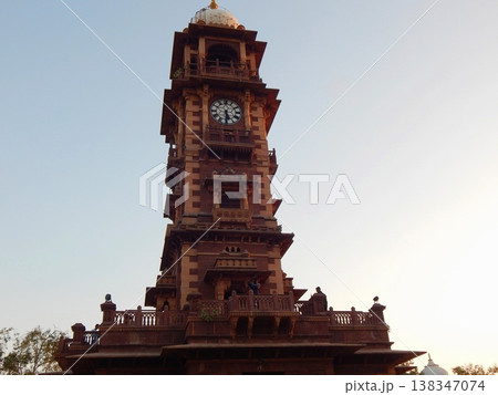 Historic Ghanta Ghar clock tower in Jodhpur, Rajasthan, beautifully silhouetted against a clear twilight sky. Historic Ghanta Ghar clock tower in Jodhpur, Rajasthan, beautifully silhouetted against a clear twilight sky. 138347074