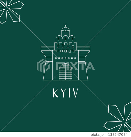 Kyiv greeting card, print in a line style with Golden Gate Kyiv greeting card, print in a line style with Golden Gate 138347084