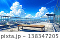 夏の青空と入道雲が広がる学校の屋上のアニメ風背景イラスト 138347205