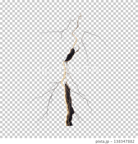 Striking bolt of lightning with intricate branches illuminates transparency background, showcasing nature raw power and energy. jagged lines create dramatic and electrifying visual 138347882