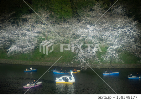 千鳥ヶ淵　満開の夜桜とお花見のボート 138348177