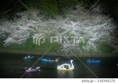 千鳥ヶ淵　満開の夜桜とお花見のボート 138348178