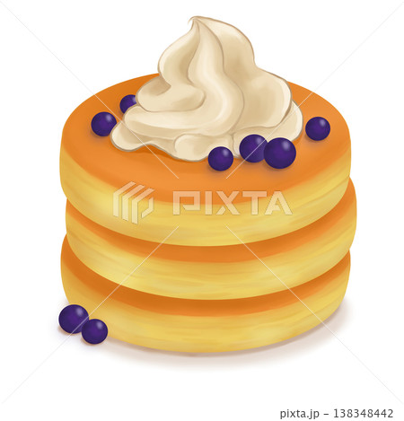 ブルーベリーのパンケーキ ホットケーキ クリーム添え 138348442
