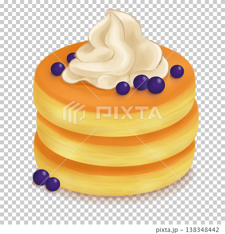 Blueberry pancakes, served with cream. 138348442