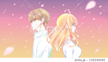 背中合わせの男女 切ない 桜吹雪 背中合わせの男女 切ない 桜吹雪 138348492