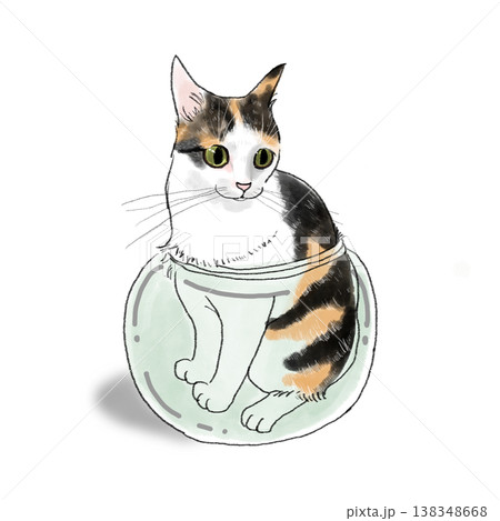 猫のイラスト　猫　瓶に入った猫　縞三毛　三毛猫　イラスト 138348668